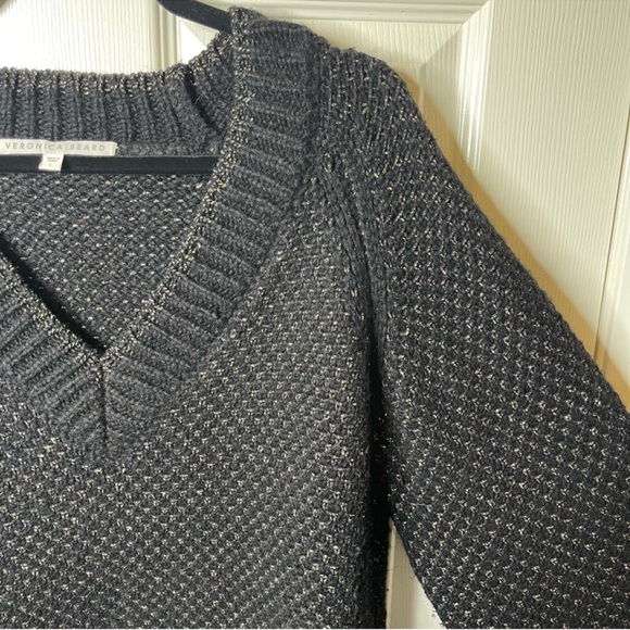 Veronica Beard Mirnie Metallic V-Neck Long Relaxed Oversized Sweater Black Large - Picture 11 of 15